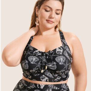 BloomChic Size L Shell Print Drawstring Ruched Skinny Swim Top us 12